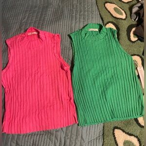 2 Stateside Ribbed Sleeveless Mock Neck Ribbed‎ Tank Tops Medium Preppy Vacation